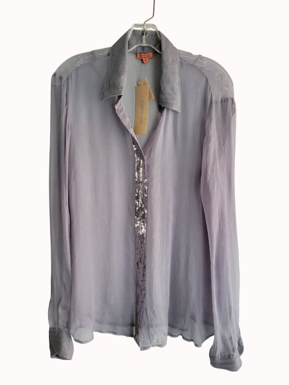 NWT Chan Luu Chiffon Button Up with Sequin Placket
